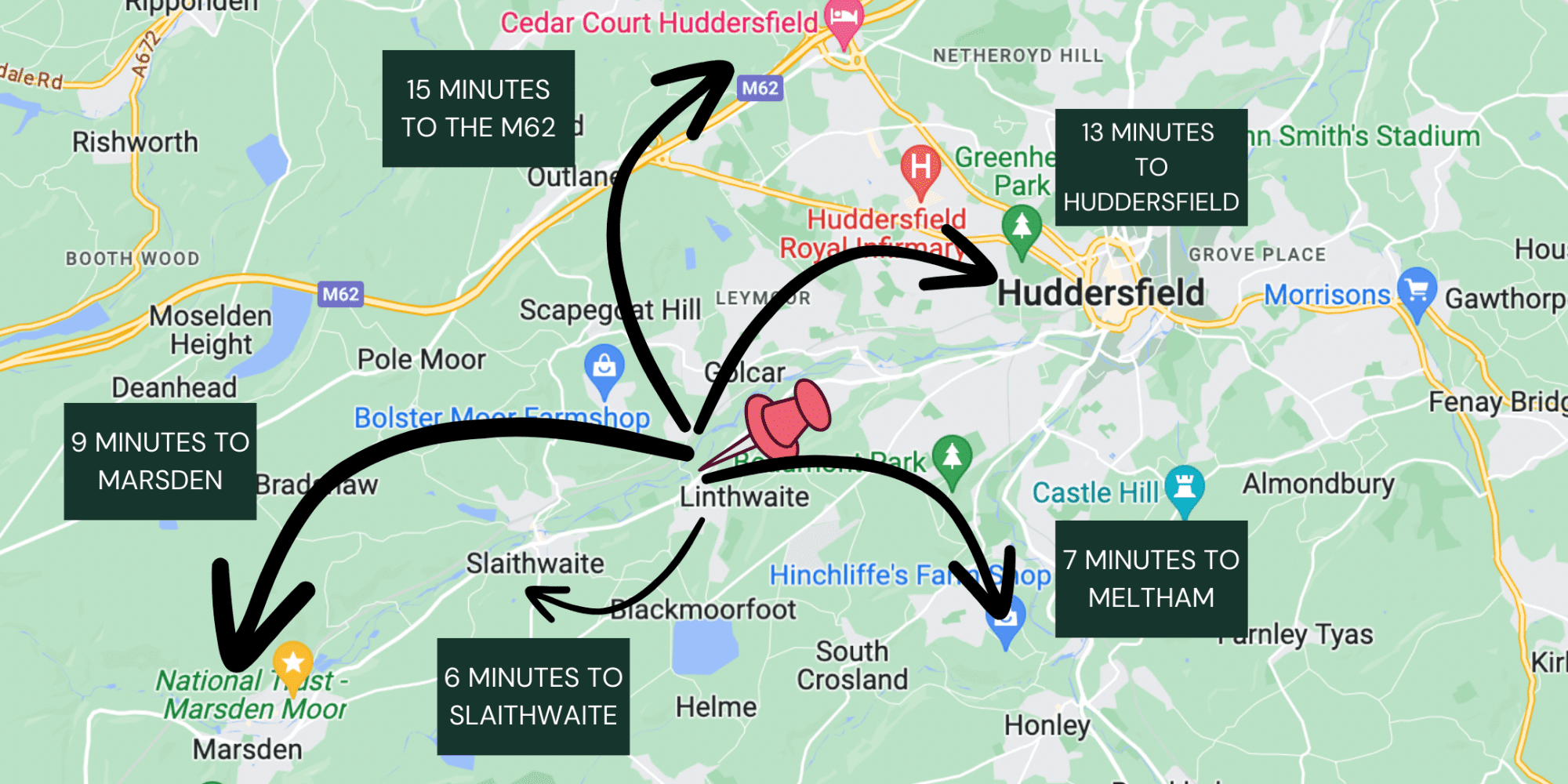Linthwaite - directions to places in Huddersfield